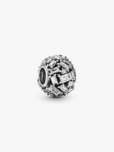 Ice cube silver charm with clear cubic zirconia