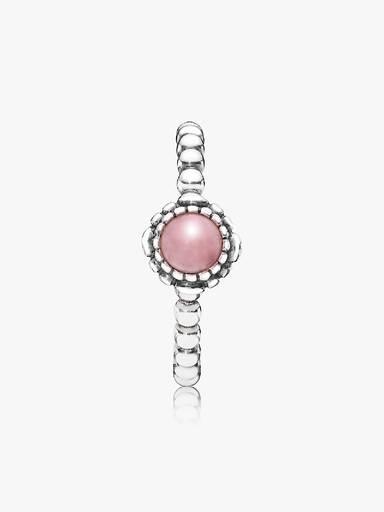Silver ring, birthstone-October, pink opal
