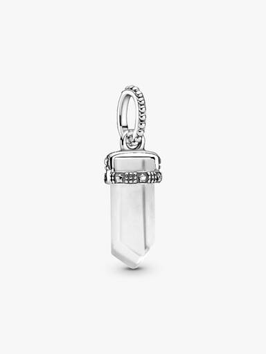 Stone amulet sterling silver pendant with milky white crystal