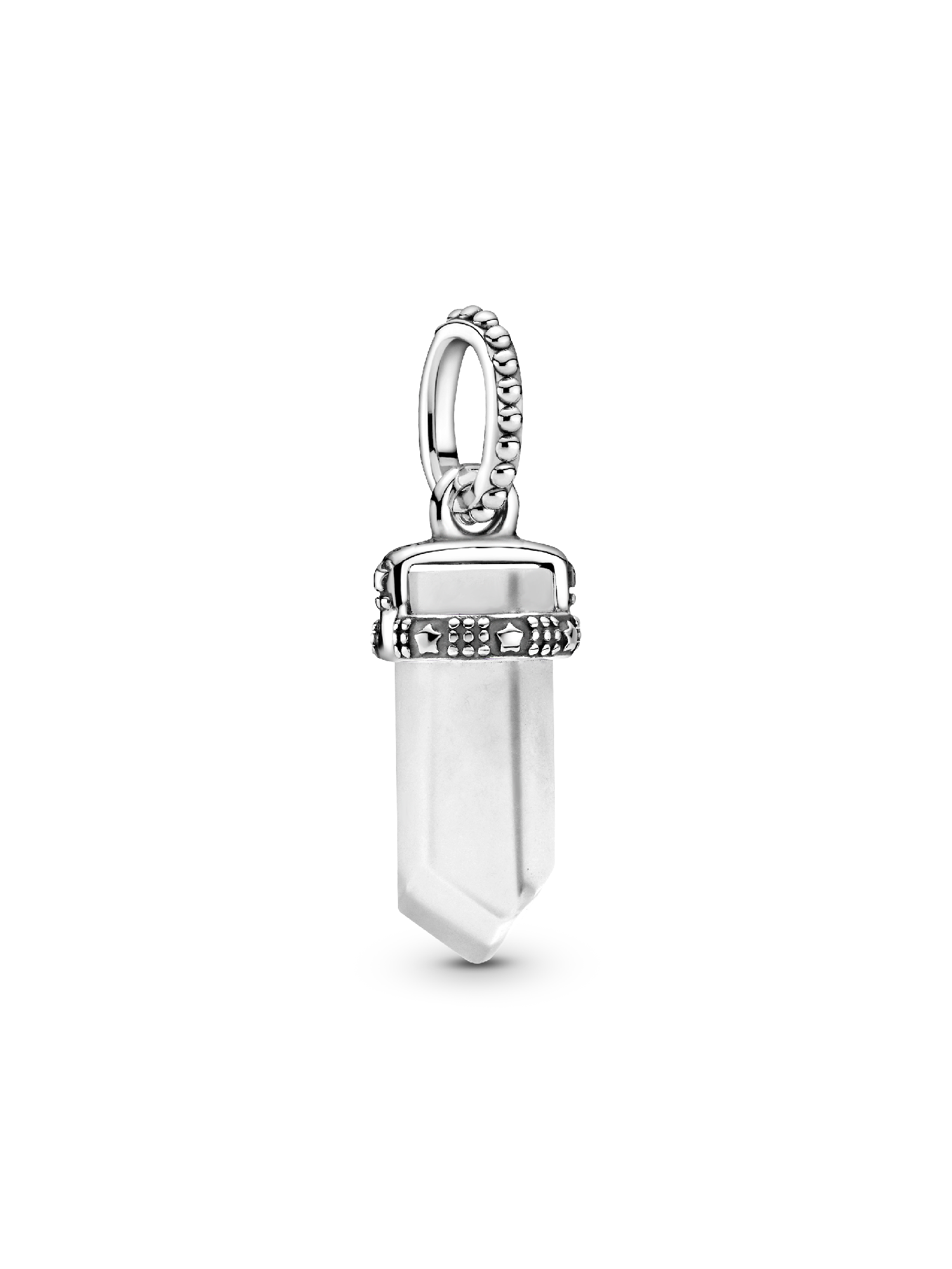 Stone amulet sterling silver pendant with milky white crystal