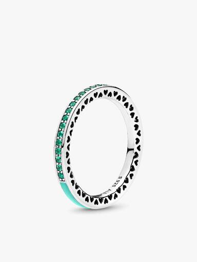 Silver ring with royal green crystal and mint enamel