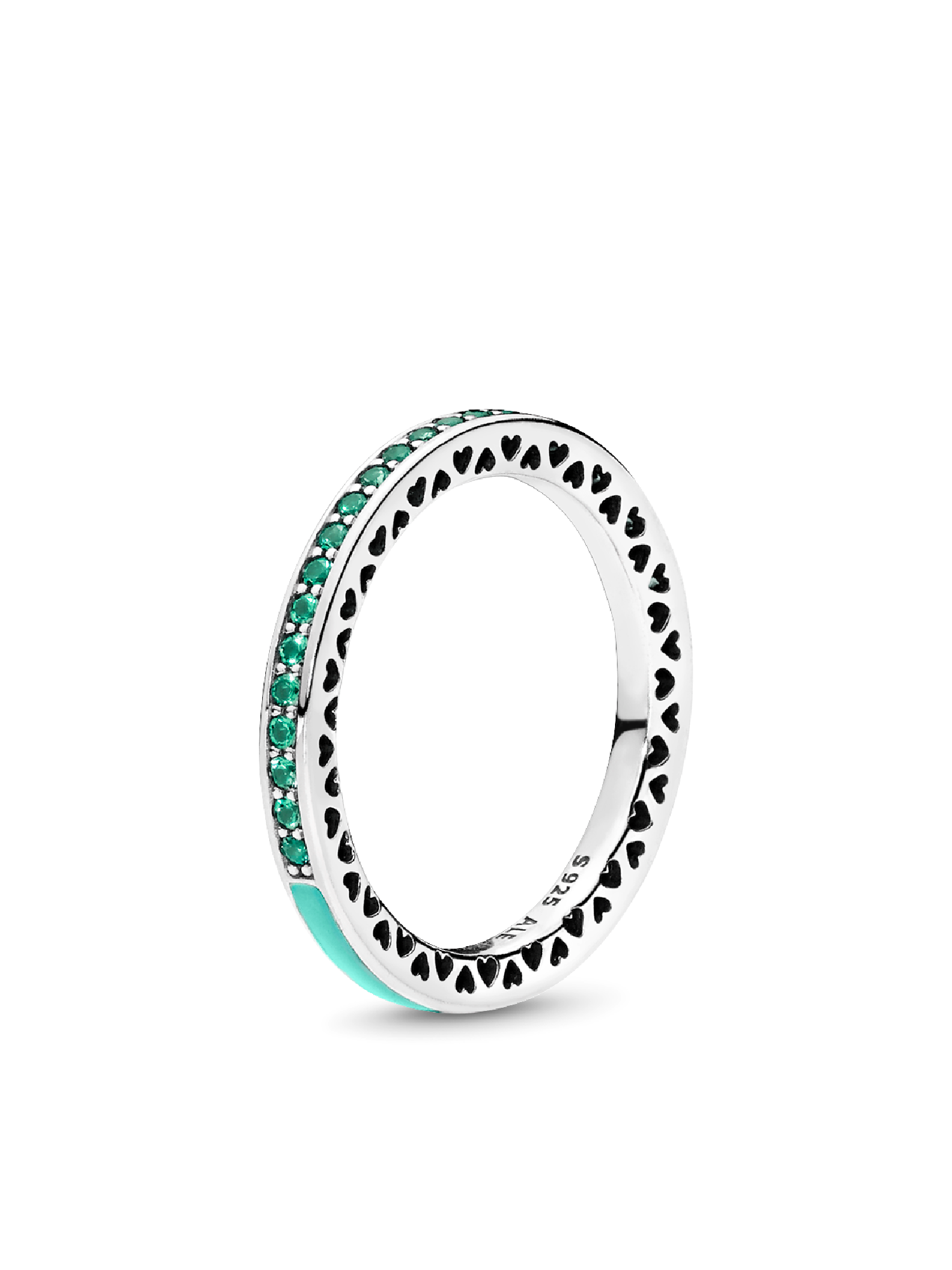 Silver ring with royal green crystal and mint enamel