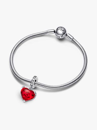 Charm Pendente de Cristal Murano Vermelho Beijo do Mickey e da Minnie