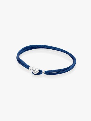 Silver double fabric cord bracelet, dark blue