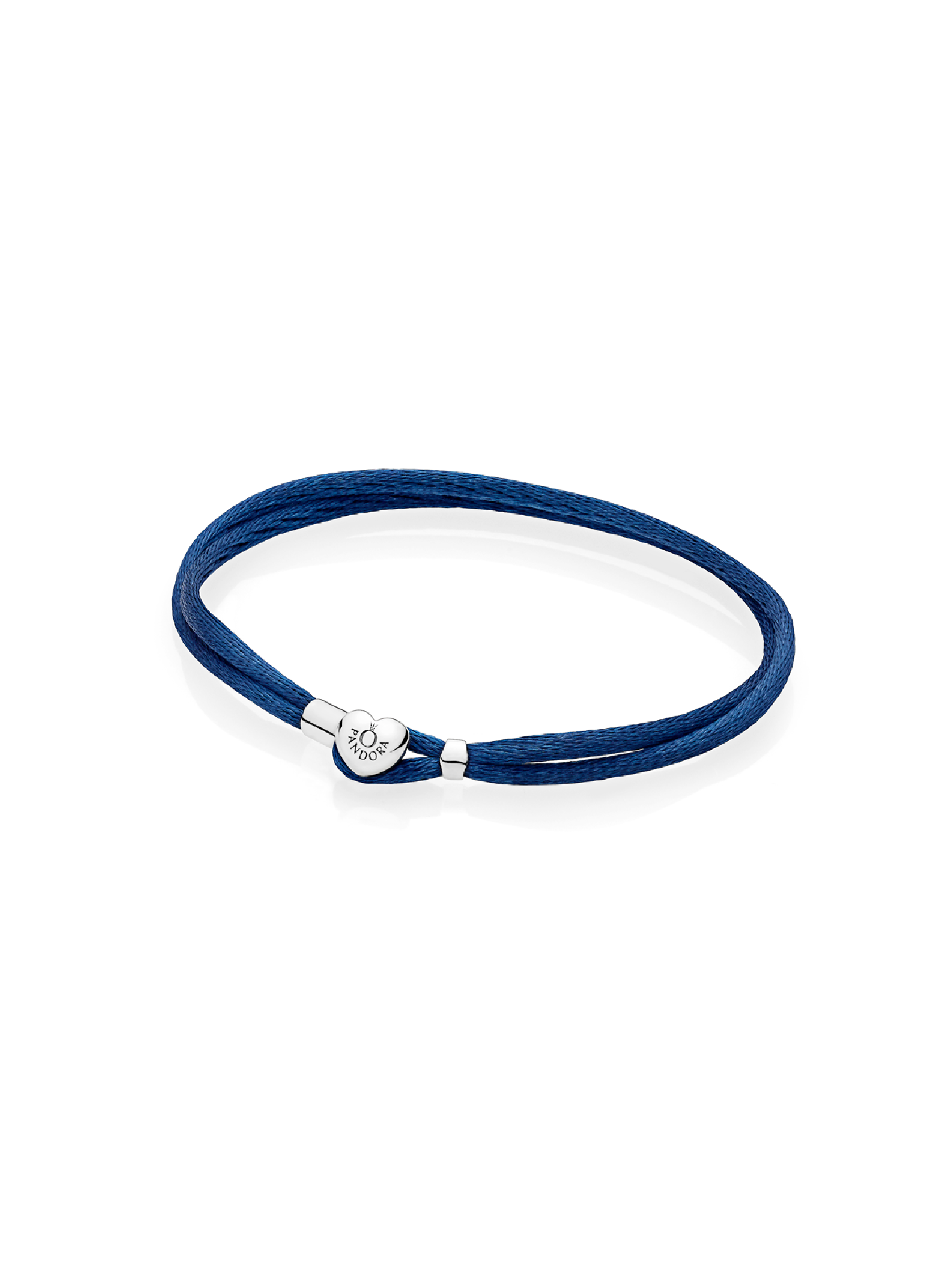 Silver double fabric cord bracelet, dark blue