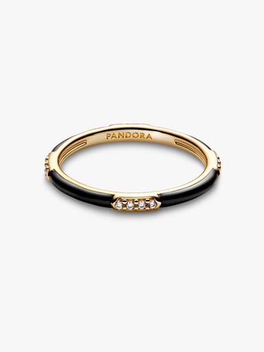 Anel Esmaltado Preto com Pedras