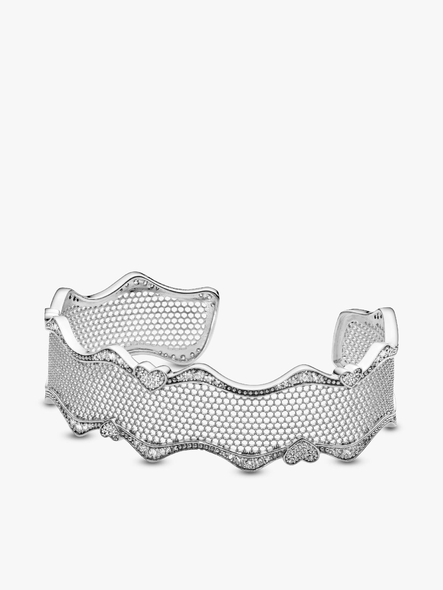 Lace silver bangle with clear cubic zirconia