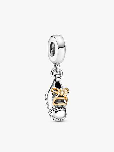 Baby shoe sterling silver and gold dangle