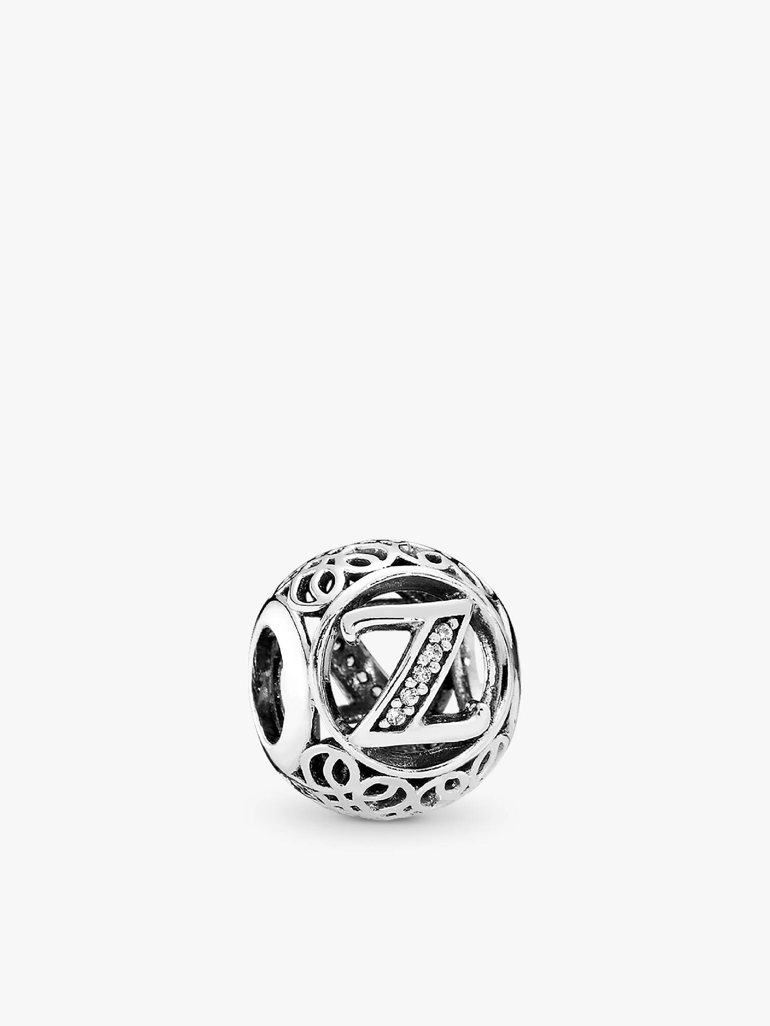 Letter Z silver charm with clear cubic zirconia