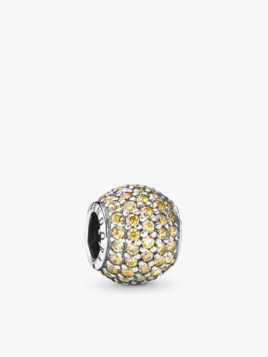 Abstract pave silver charm with fancy golden coloured cubic zirconia