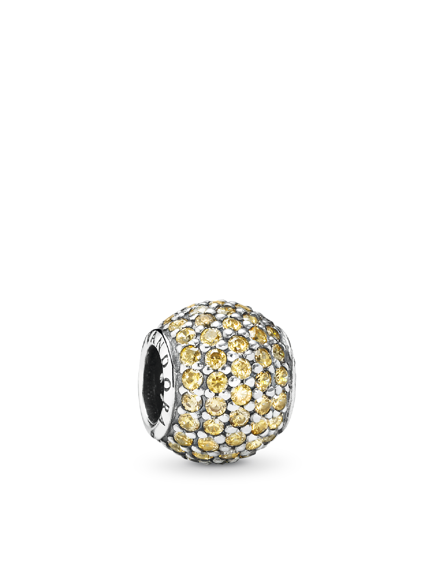 Abstract pave silver charm with fancy golden coloured cubic zirconia