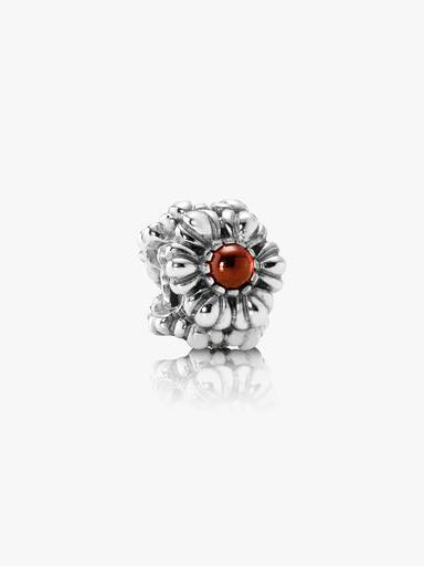 Birthstone flower January silver charm with garnet