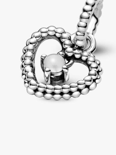 Heart sterling silver dangle with milky white crystal