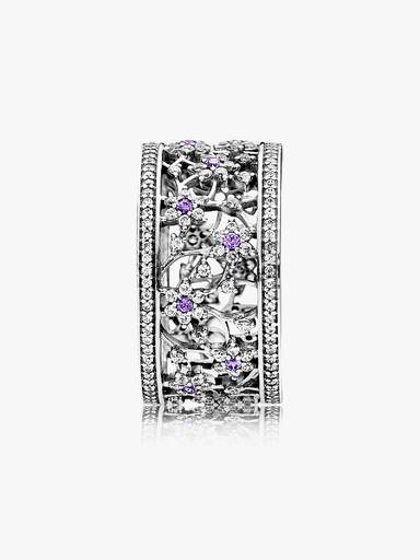 Forget me not silver ring with purple and clear cubic zirconia