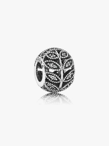 Openwork leaves silver charm with cubic zirconia
