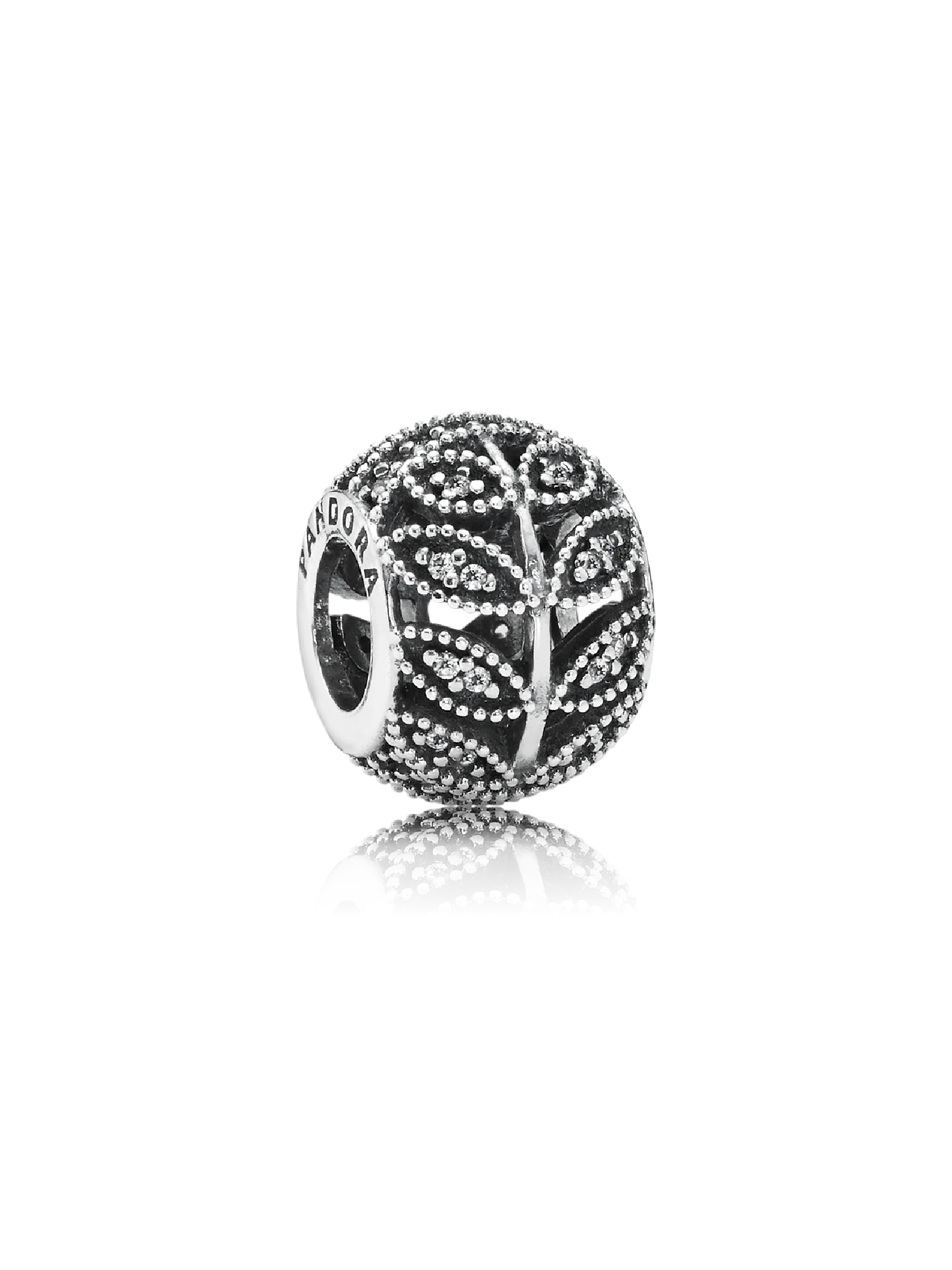 Openwork leaves silver charm with cubic zirconia