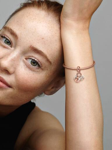 I love you 14k rose gold-plated and silver dangle with red cubic zirconia