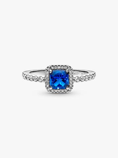 Anel Quadrado Azul com Halo Brilhante