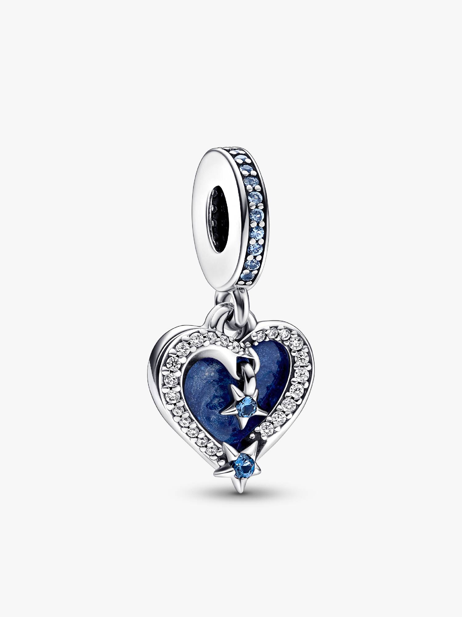 Charm pendente duplo com coração celestial Estrela Cadente
