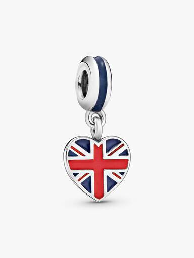 Great Britain heart flag silver dangle with red and medium blue enamel