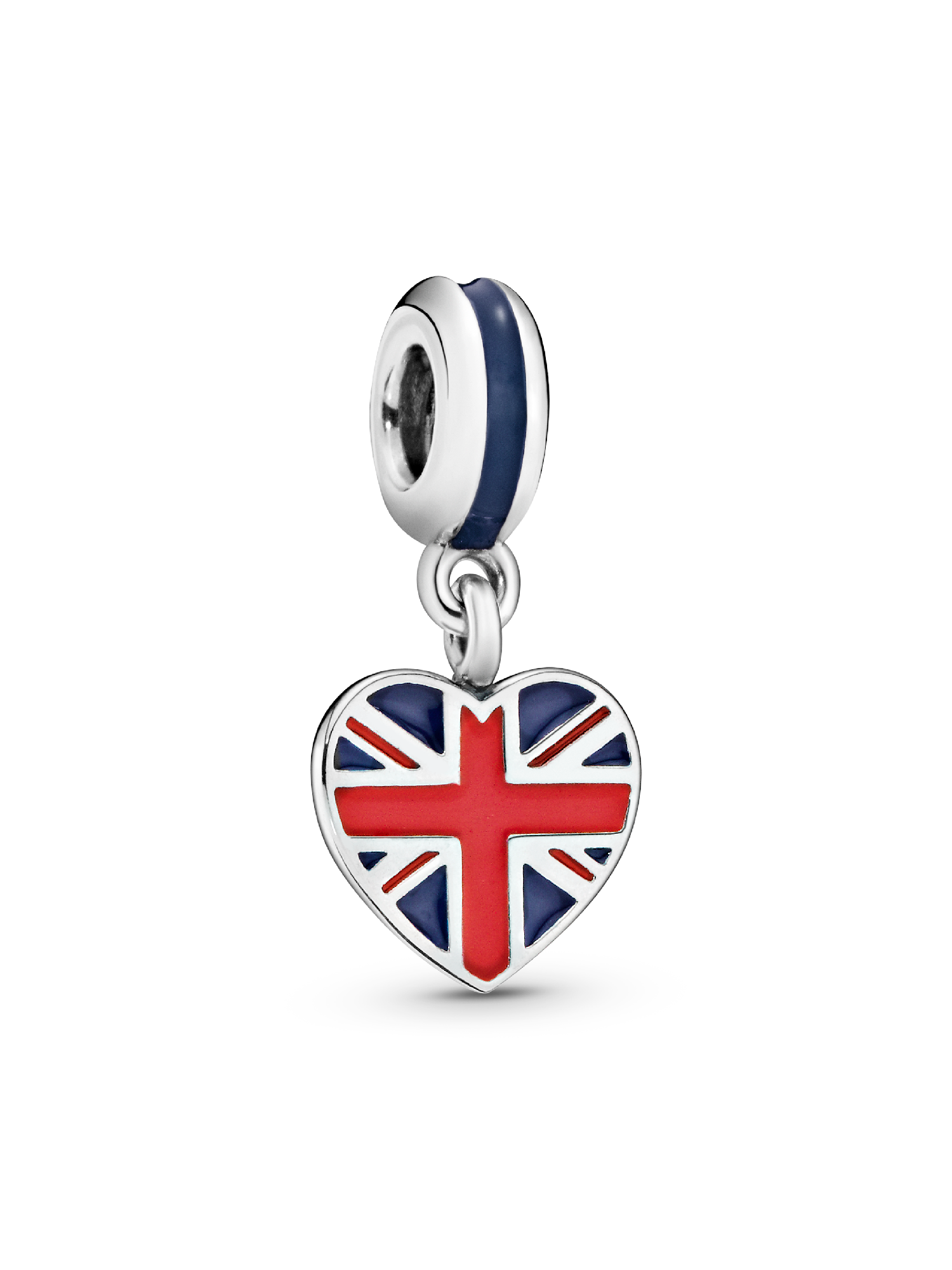 Great Britain heart flag silver dangle with red and medium blue enamel