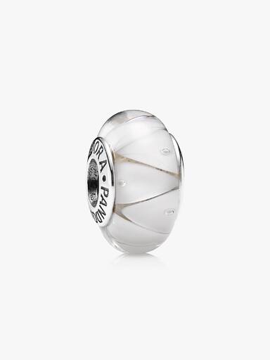 Abstract silver charm with white murano glass
