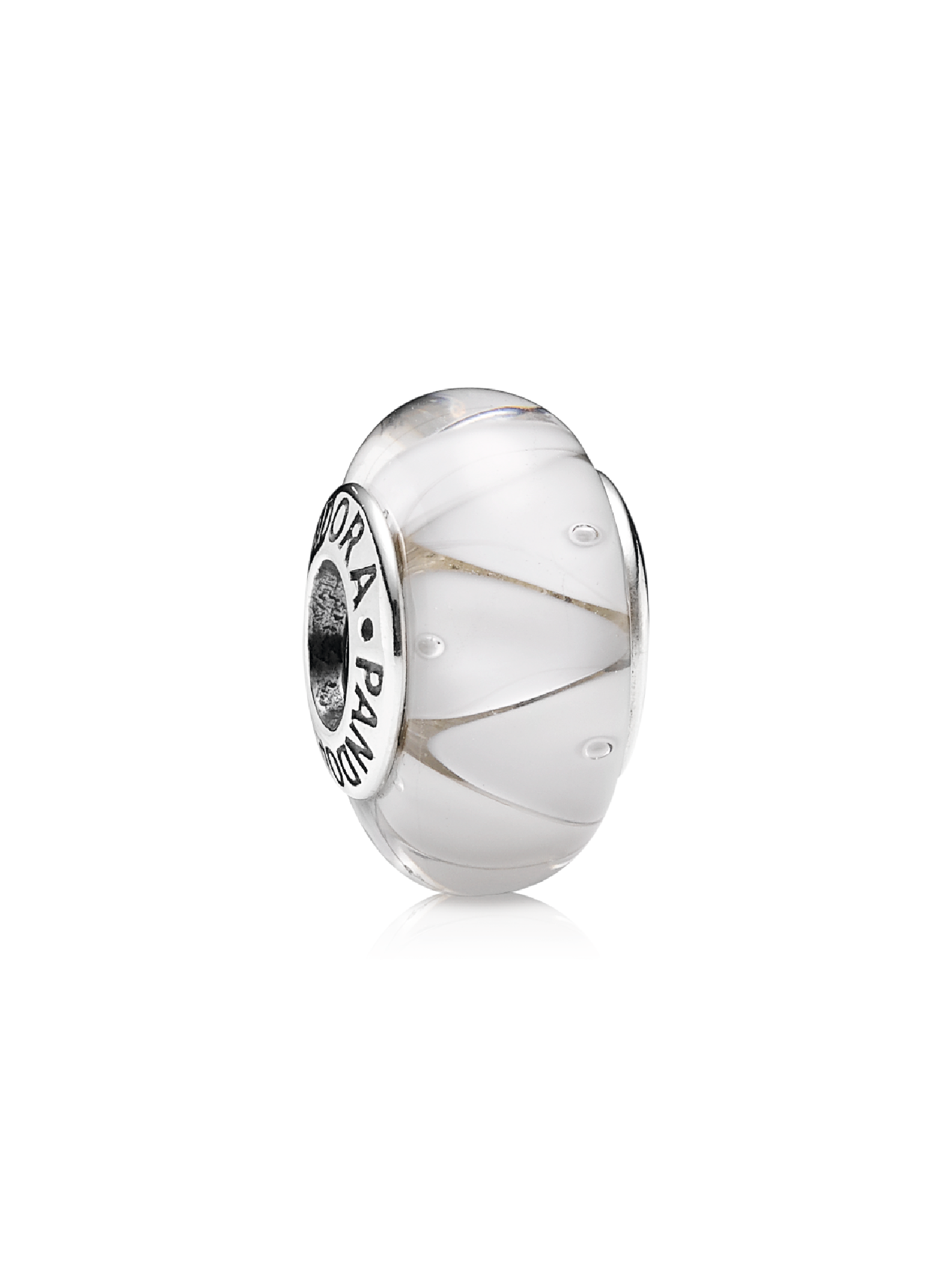 Abstract silver charm with white murano glass