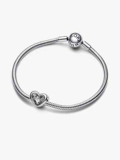 Open heart sterling silver charm with clear cubic zirconia