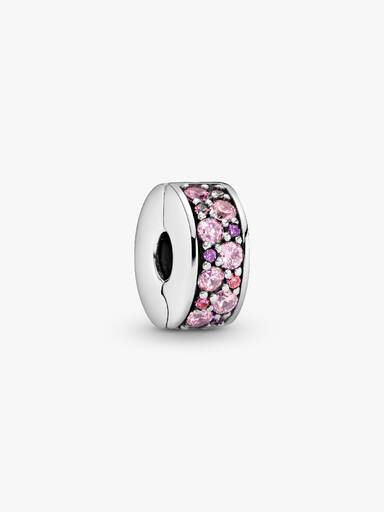 Silver clip with fancy pink, pink and fancy purple cubic zirconia and silicone grip