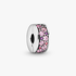 Silver clip with fancy pink, pink and fancy purple cubic zirconia and silicone grip Silver clip with fancy pink, pink and fancy purple cubic zirconia and silicone grip