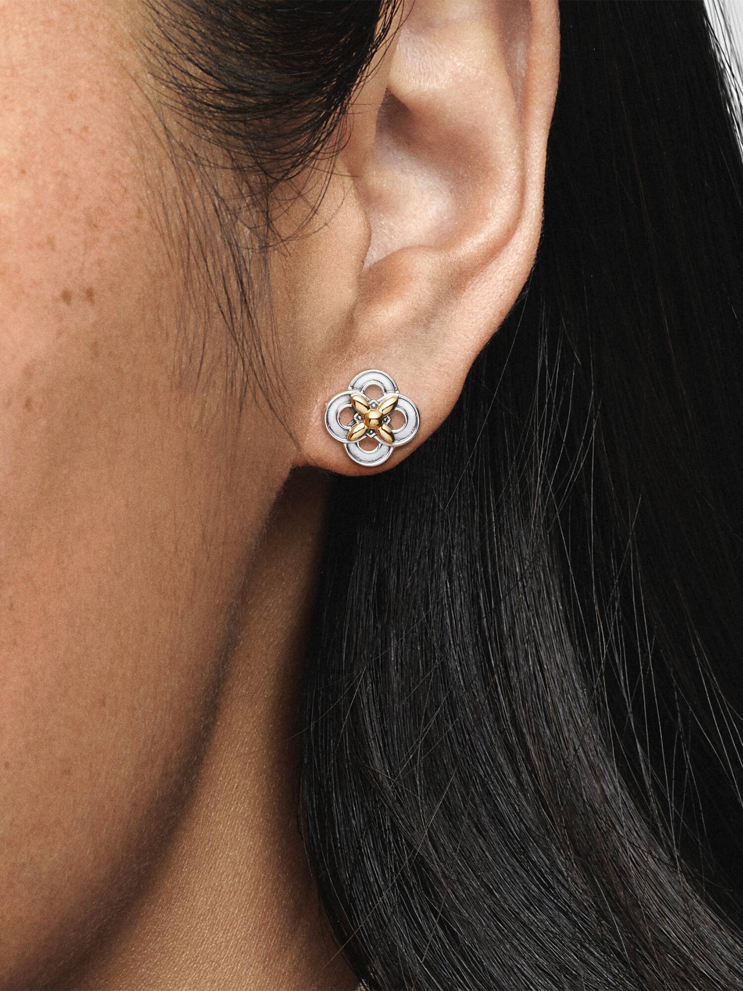Flower sterling silver and 14k gold stud earrings