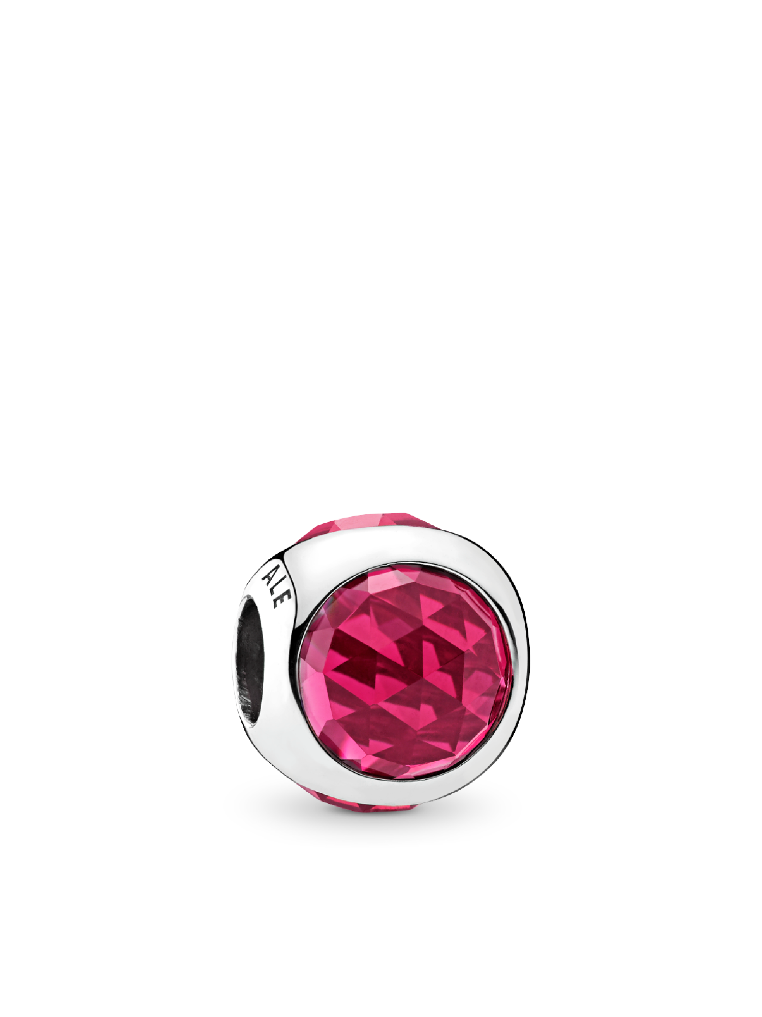 Silver charm with cerise crystal