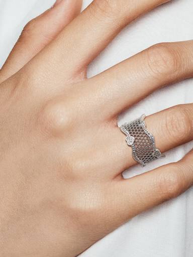 Lace silver ring with clear cubic zirconia