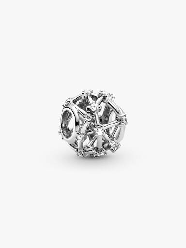 Openwork sterling silver charm with clear cubic zirconia