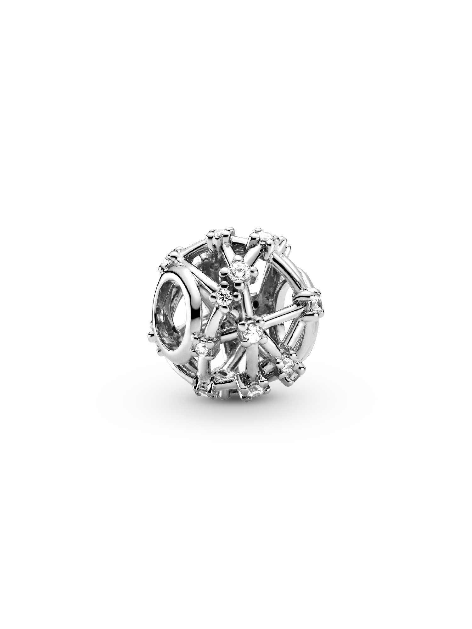 Openwork sterling silver charm with clear cubic zirconia