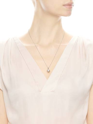 Silver pendant with white crystal pearl, 8 mm