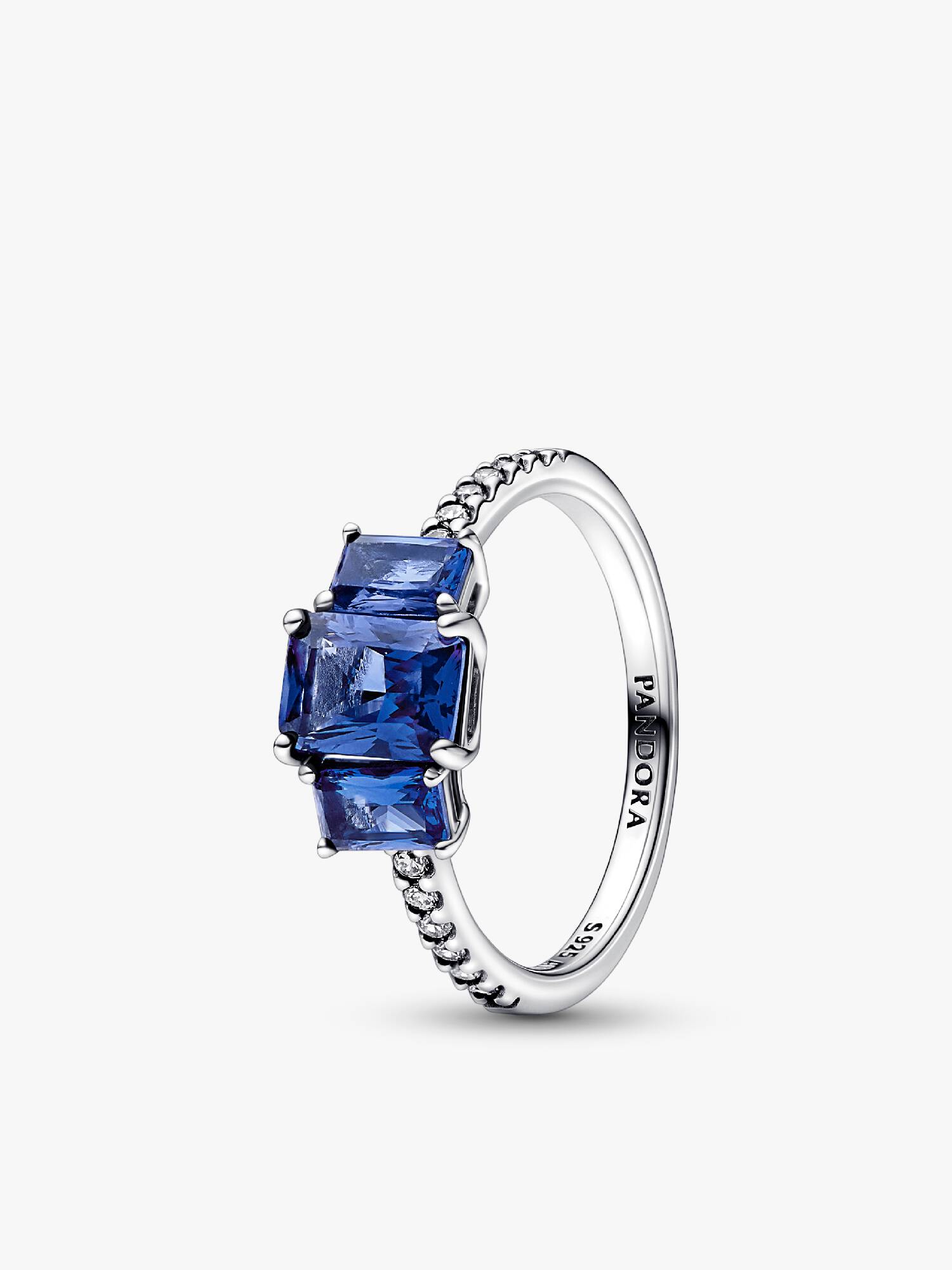Anel Brilhante Retangular Azul de Três Pedras