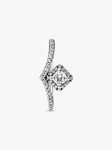 Wishbone sterling silver ring with clear cubic zirconia