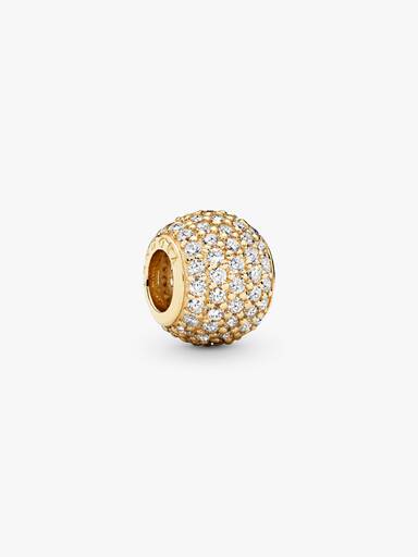 Abstract pave gold charm with cubic zirconia