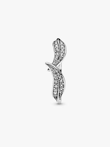 Leaves sterling silver ring with clear cubic zirconia