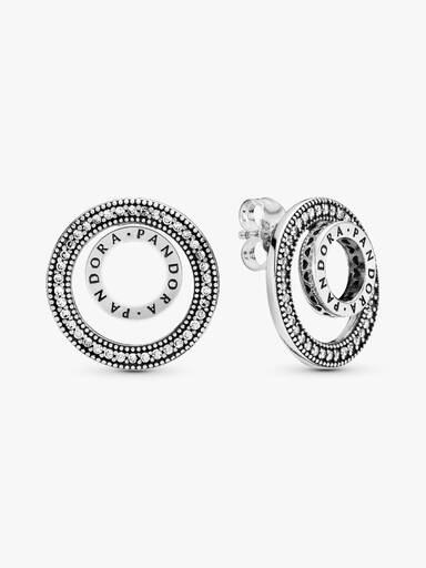 PANDORA logo silver earrings with clear cubic zirconia