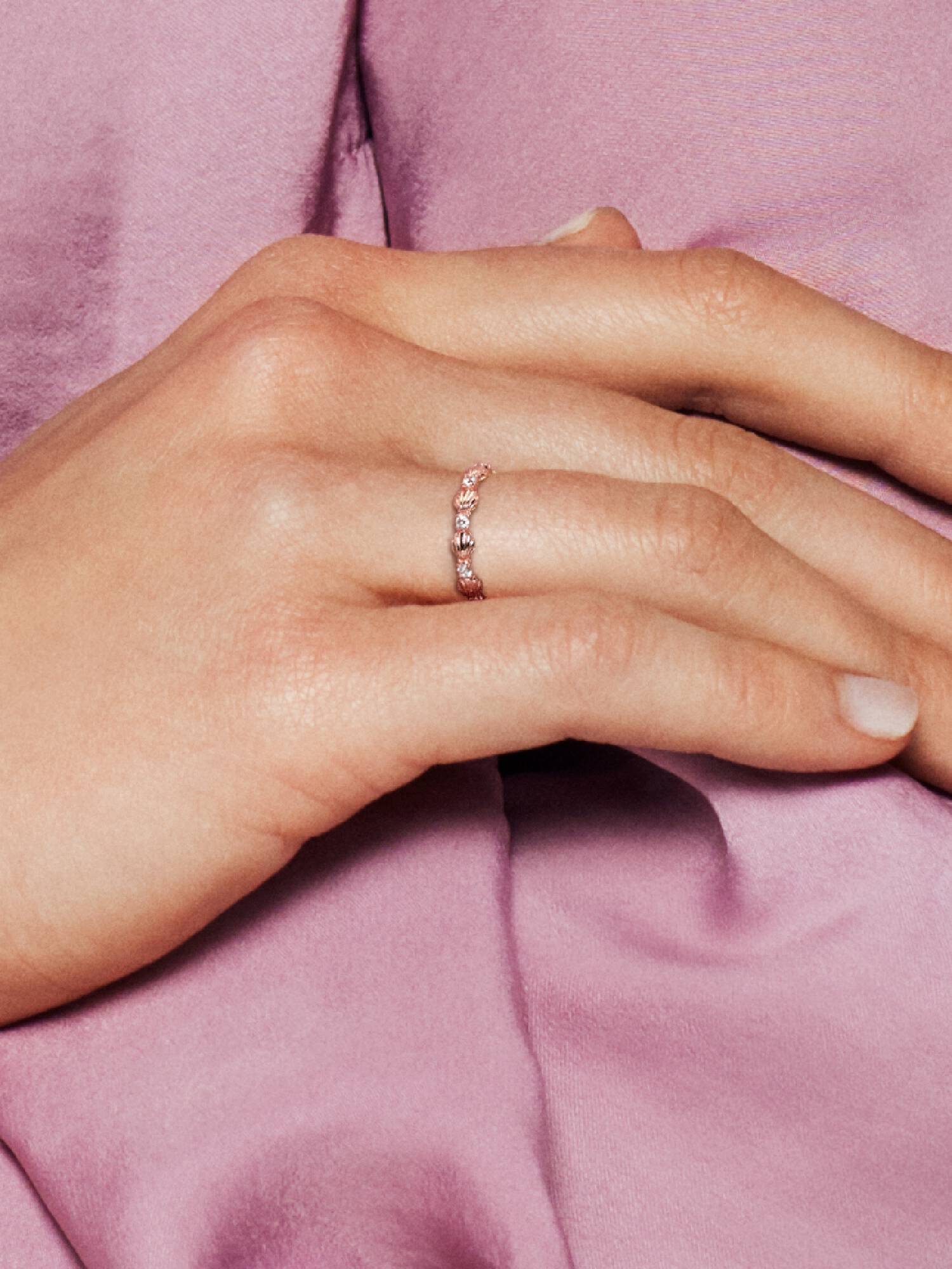 Shell 14k rose gold-plated ring with clear cubic zirconia