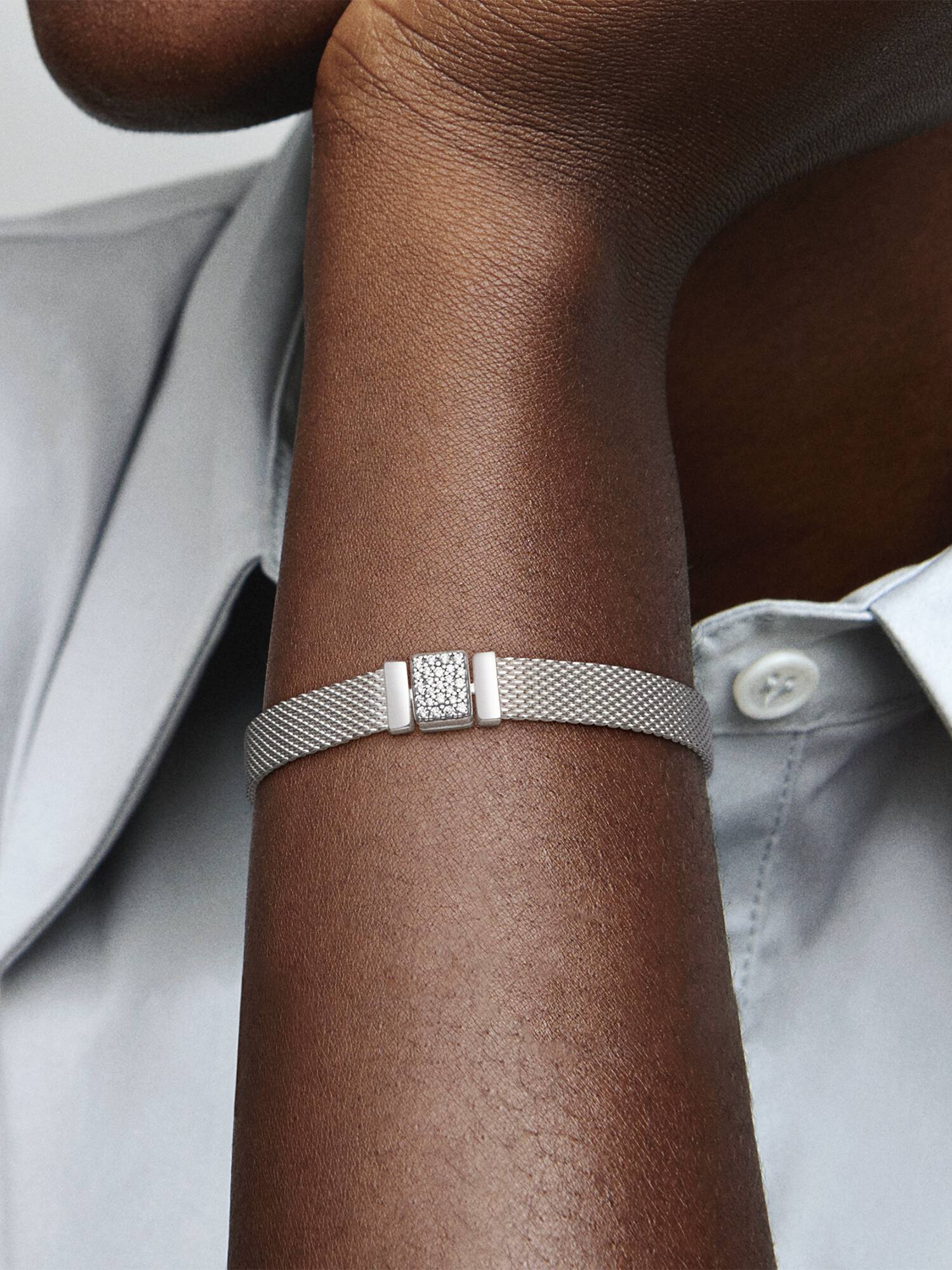Pandora Reflexions mesh sterling silver bracelet with clear cubic zirconia