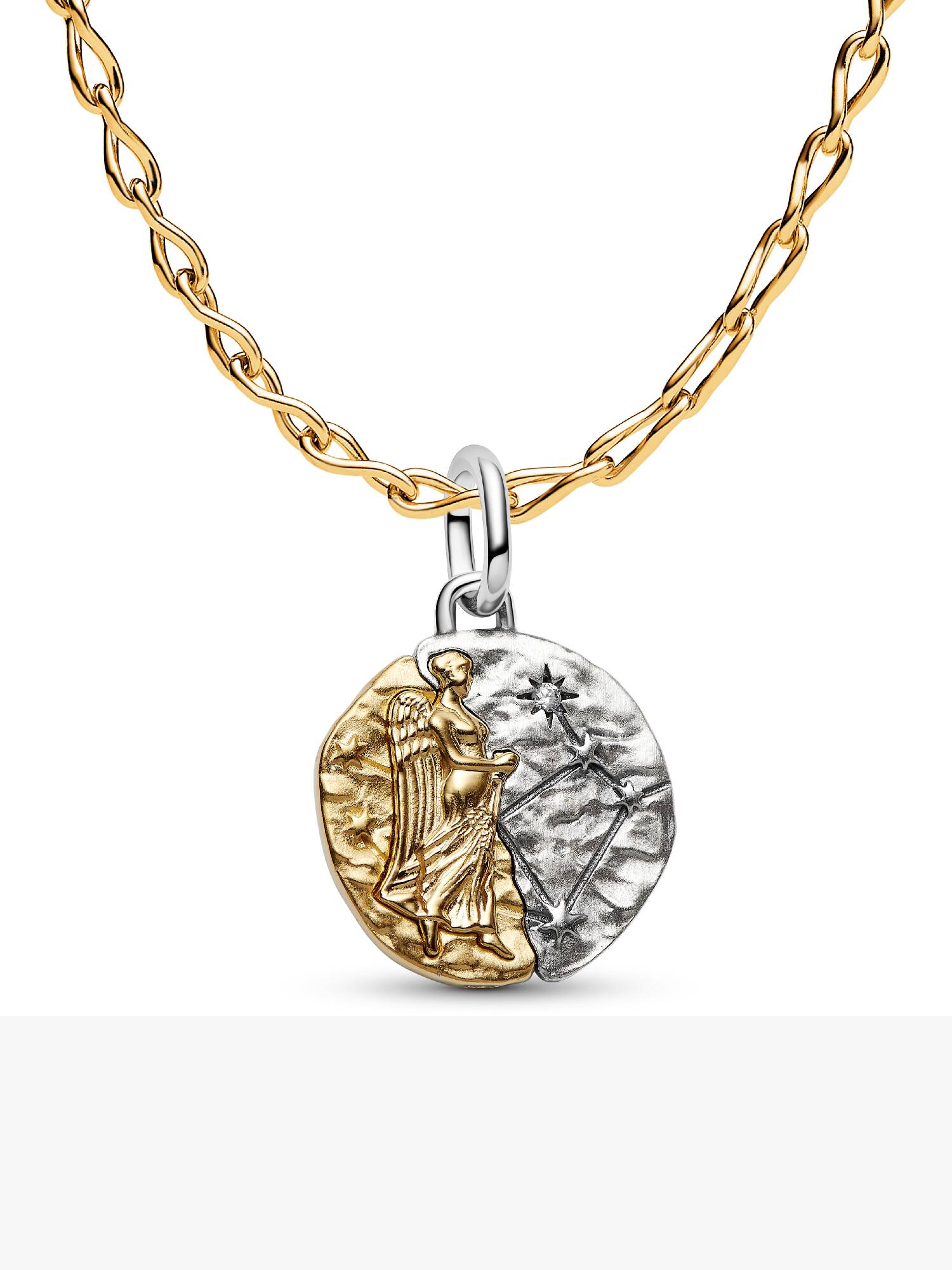Conjunto de colar com charm medalhão de Virgem
