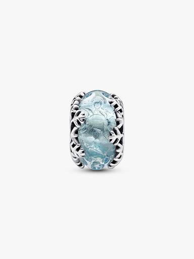 Charm Floco de Neve Azul Inverno em Vidro Murano
