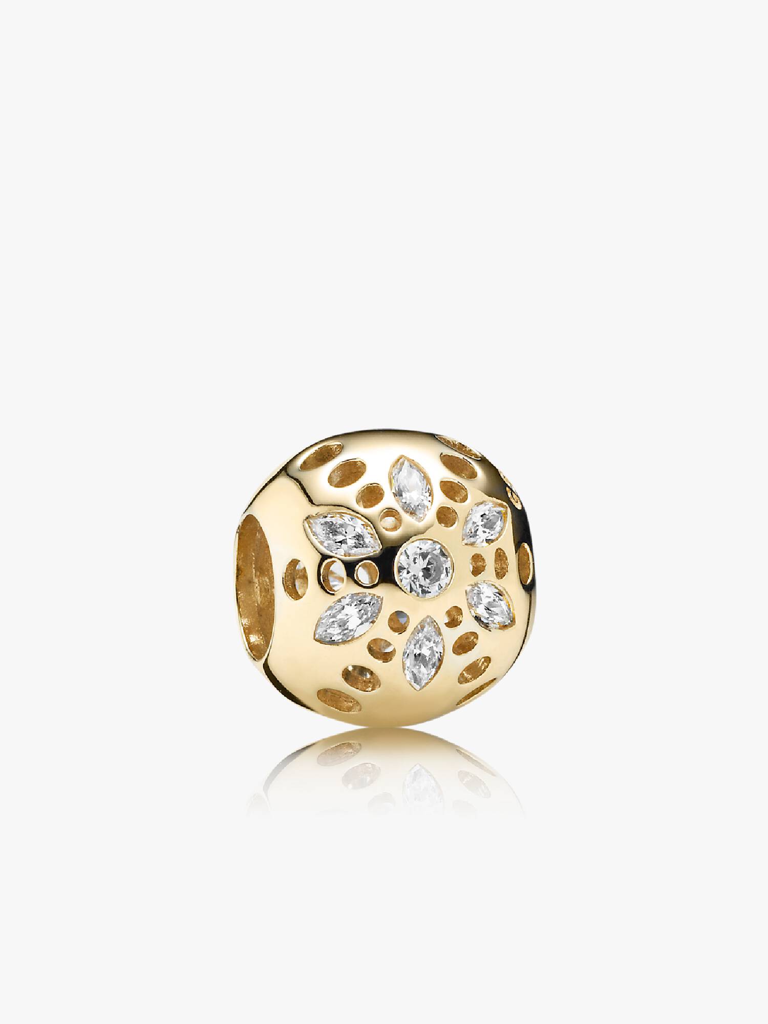 Brilhante Bloom Charm, Zircônia Cúbica Transparente e ouro 14k
