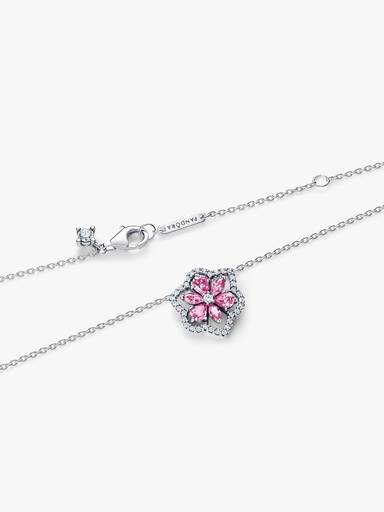Colar Pingente Maxi de Flor Rosa Cintilante