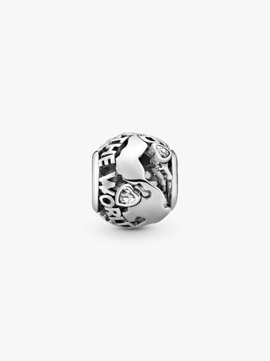 All around the world openwork silver charm with cubic zirconia