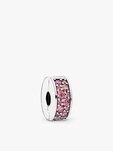 Silver clip with honeysuckle pink cubic zirconia and silicone grip