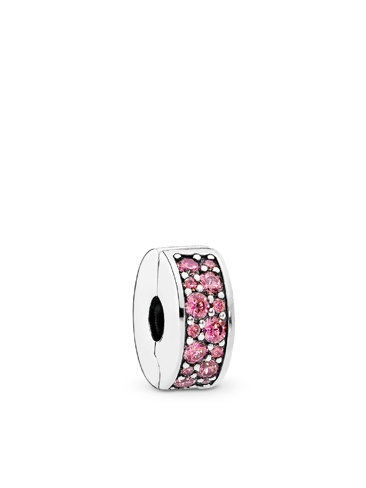 Silver clip with honeysuckle pink cubic zirconia and silicone grip